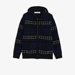 Iro Gilet Jacquard Men's Blue and Black Hooded Sweater
